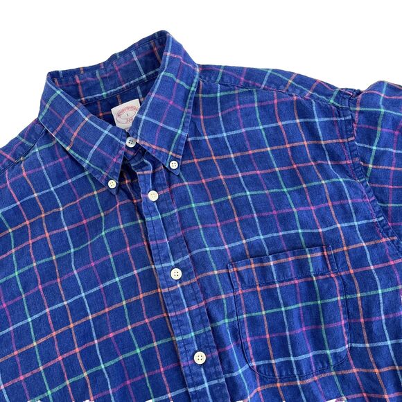 Mens Brooks Brothers 346 100% Linen Short Sleeve Button Down Shirt Size Large - Picture 1 of 6